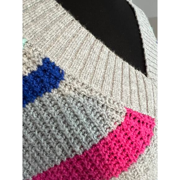 NWT A.N.A. Womens Gray Multicolor Striped V-Neck Pullover Sweater L MSRP $44 - Picture 5 of 16